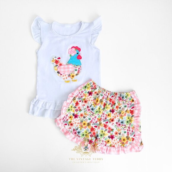 Other - NWT Pretty Girls Top & Shorts Matching Set EmbroideryPatchwork Little Hen 10-12Y